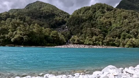 Roaring Billy Falls : Turquoise water and waterfalls of Haast River in Moun.. Stock-Footage 288043456