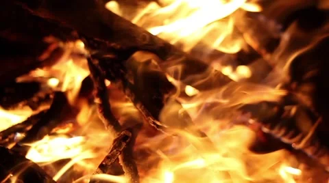 Roaring Campfire Branches Extreme Close Up 50fps Stock Footage 49816405