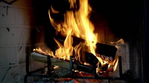 Roaring fire in a fireplace. Stock Footage 18094543