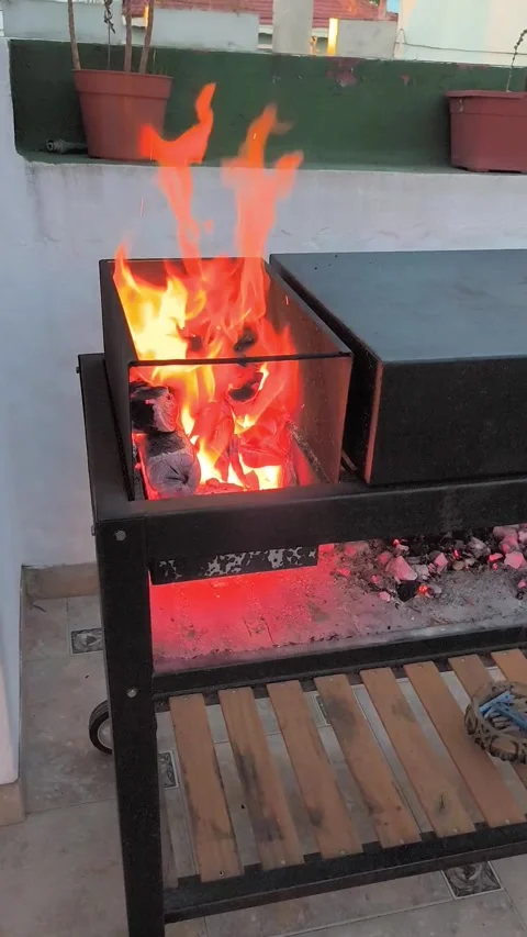 Roaring fire in a grill Stock Footage 331801752