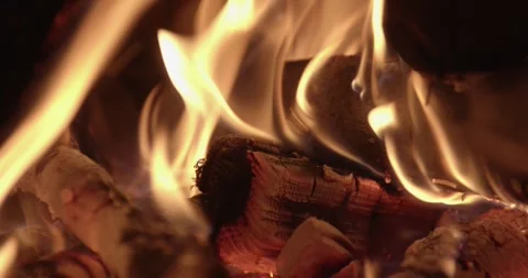 Roaring fire logs closeup with flames and embers 스톡 동영상 301695838