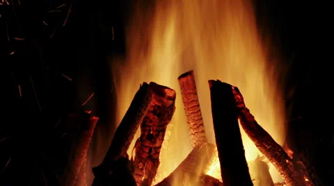 Roaring fire at night Stock Footage 36933075