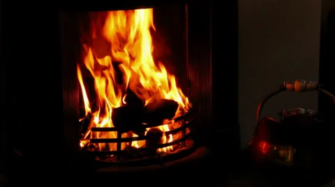 Roaring fireplace track, medium shot Stock Footage 35192998
