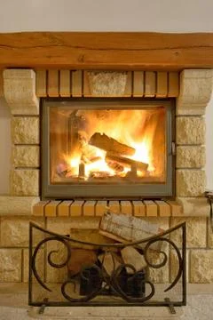 Roaring flames in  fireplace Free Stock Photos