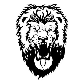 Roaring Lion Head Vector Art - Fierce Animal Graphic Stock Illustration