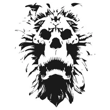 Roaring lion vector hand drawn clip art black and white Stock Illustration