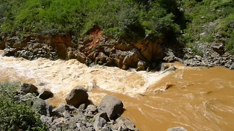 Roaring river in the border of Sichuan and Yunnan province, China Stock Footage 32684417
