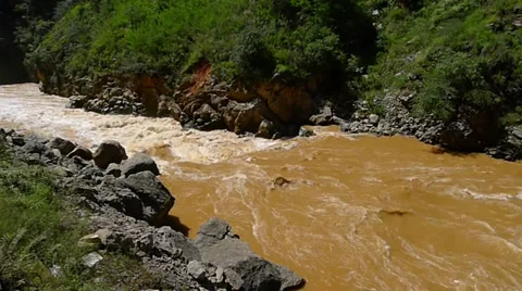 Roaring river in the border of Sichuan and Yunnan province, China Stock Footage 32685336