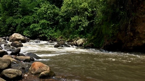 Roaring river with stream of water flowing among boulder rock after the rain Stock-Footage 103318491