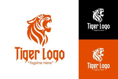 Roaring Tiger Head Logo in Orange and White for Corporate Style Stock-Illustration