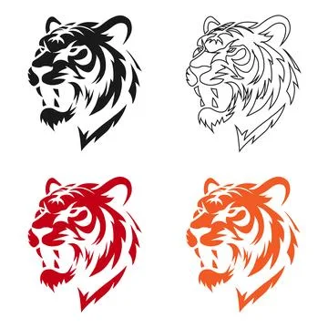 Roaring tiger head vector logo design. Angry wild cat mascot. Stock Illustration