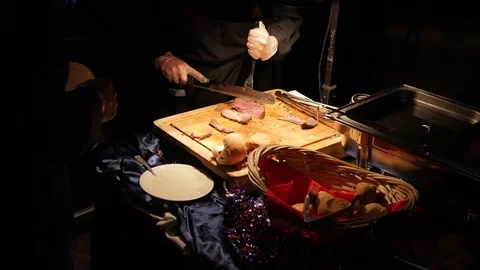 Roast Beef Carving Station Video stock 123450756