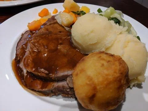 Roast Beef Dinner with Vegetables Stock Photos