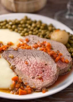 Roast Beef With Mashed Potatoes and Peas Stock Photos