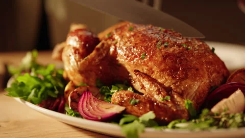 Roast Chicken Carving Stock Footage 254596125