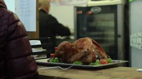 Roast Chicken at Grill Bar Stock Footage 31899800