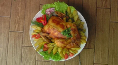 Roast chicken. Rotate Stock Footage 594500