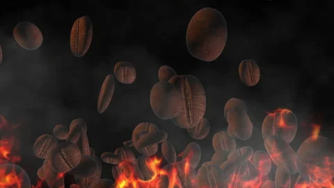 Roast coffee bean with fire particle loop animation Stock Footage 160596119