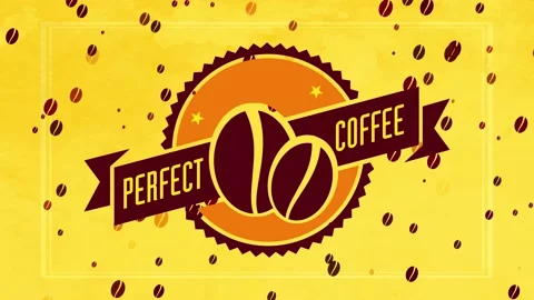 Roast coffee beans graphical in the center of curve insignia with 50s style Stock-Footage 130928216