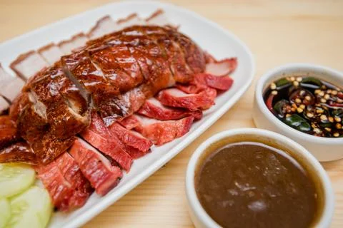Roast duck and roast pork, Thai food, Chinese food Stock Photos