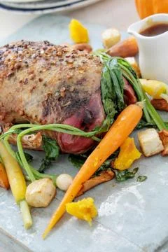 Roast duck dinner Foto stock