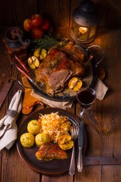 Roast duck with dumplings Stock Photos