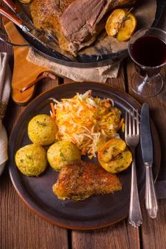 Roast duck with dumplings Stock Photos