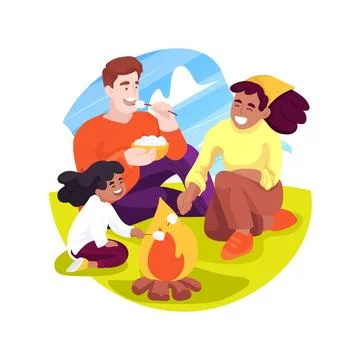 Roast marshmallows isolated cartoon vector illustration. Ilustración de archivo