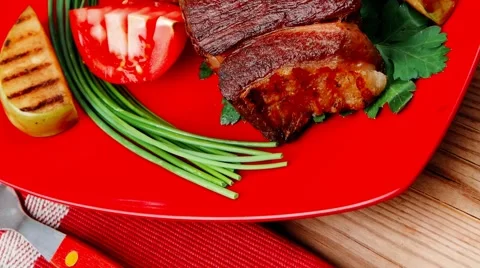 Roast meat : beef 스톡 동영상 64002438