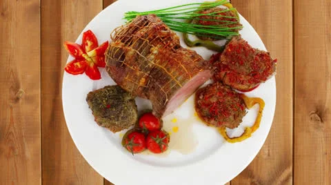 Roast meat in grid 스톡 동영상 24435578