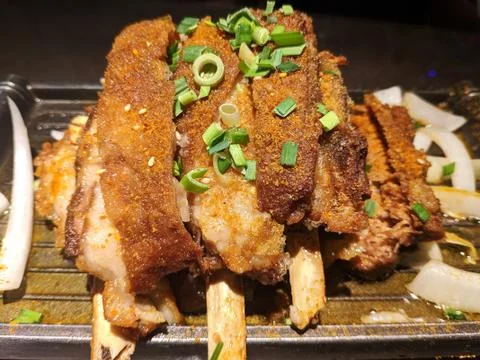 Roast mutton chops under bright light Stock Photos