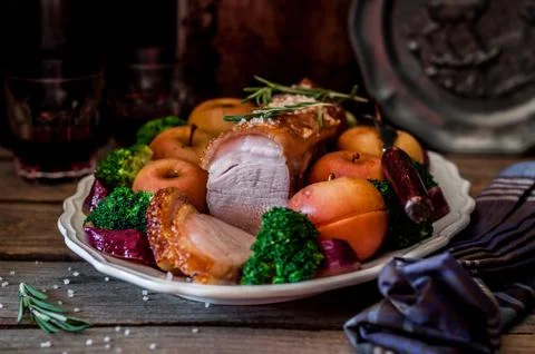 Roast Pork with Apples Foto stock