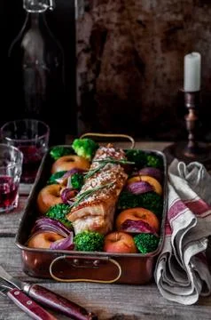 Roast Pork with Apples Fotos de archivo