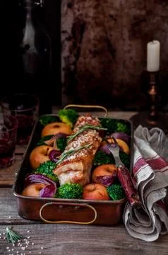 Roast Pork with Apples Fotos de archivo