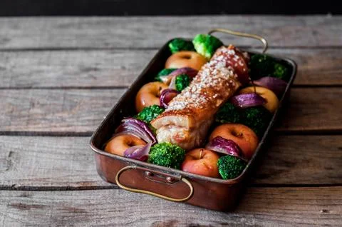 Roast Pork with Apples Stock Photos