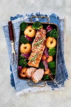 Roast Pork with Apples Stock Photos