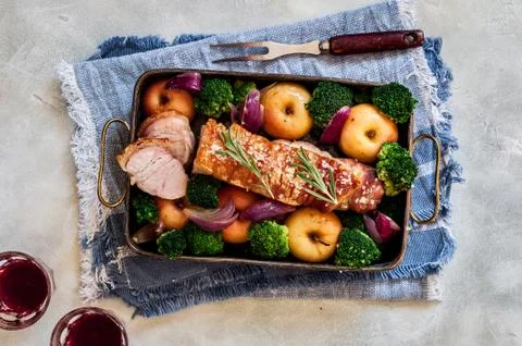 Roast Pork with Apples Stock Photos