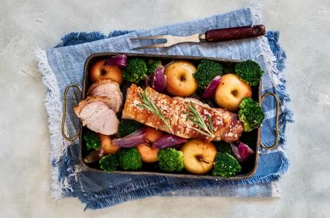 Roast Pork with Apples Stock Photos