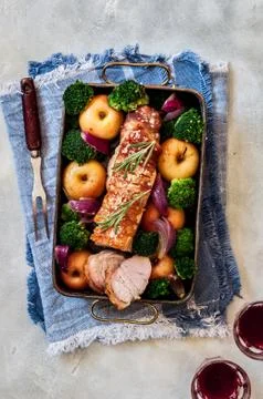 Roast Pork with Apples Stock Photos