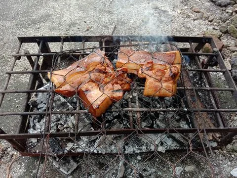 Roast pork process Stock Photos