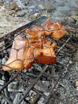Roast pork process Stock Photos