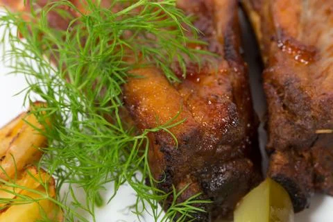 Roast pork ribs. Stock Photos