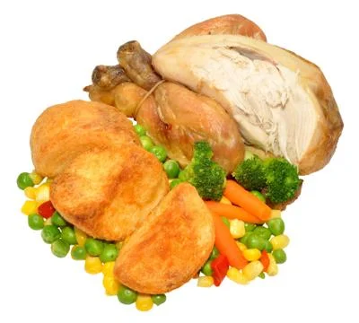 Roast Poussin Chicken Dinner Stock Photos