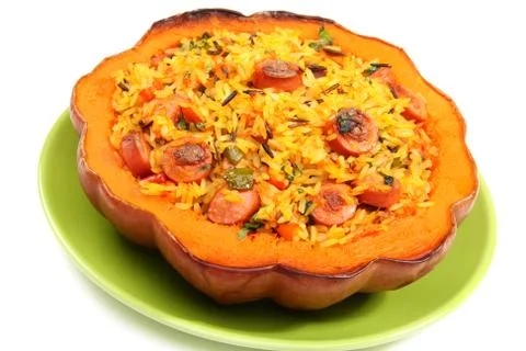 Roast in a pumpkin. Stock Photos