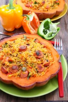 Roast in a pumpkin. Stock Photos