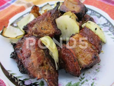 Roast ram meat. Roast lamb. Eid al-Adha Stock Photos
