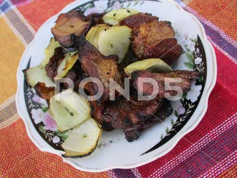 Roast ram meat. Roast lamb. Eid al-Adha Stock Photos