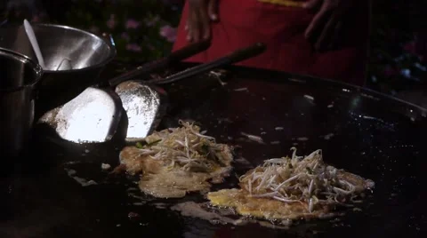 Roast Is Ready Sizzle, Cooking in the open air, scrambled omelet with seafood Stock Footage 47150048