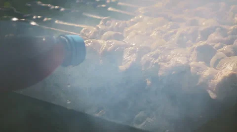 Roast Shish Kebab On The Brazier Stock Footage 63416273