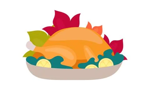 Roast turkey with lemon semi flat color vector object Illustrazione stock